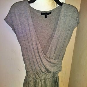 Gray Cotton Elastic Waist Deep V-neck Romper